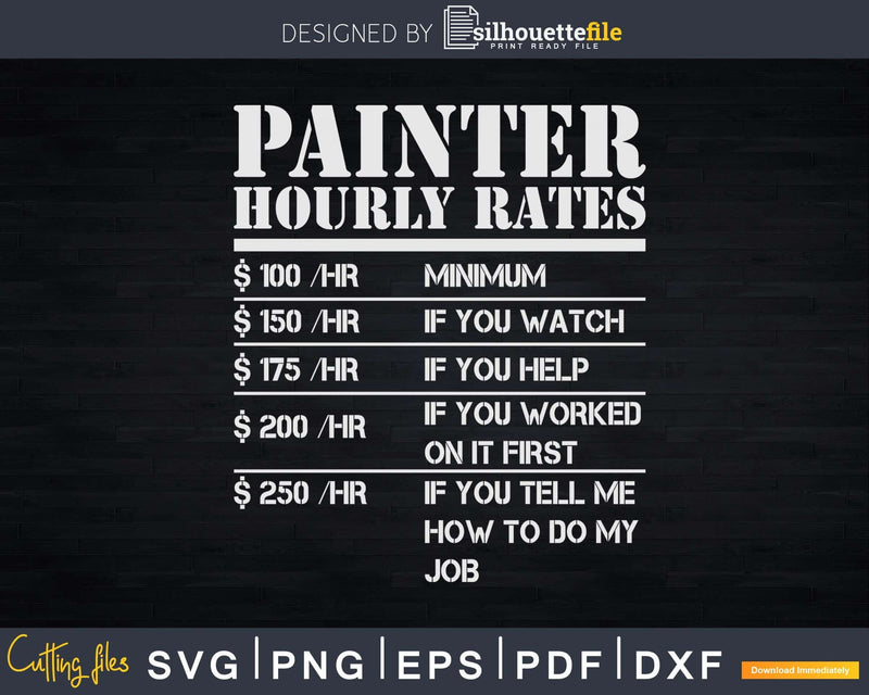 Painter Hourly Rate Funny Handyman Painting Svg Dxf Cut