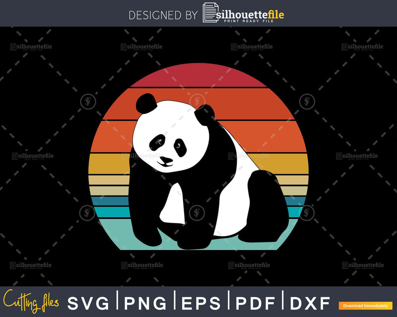 Panda Retro Style craft cut svg png digital cutting file