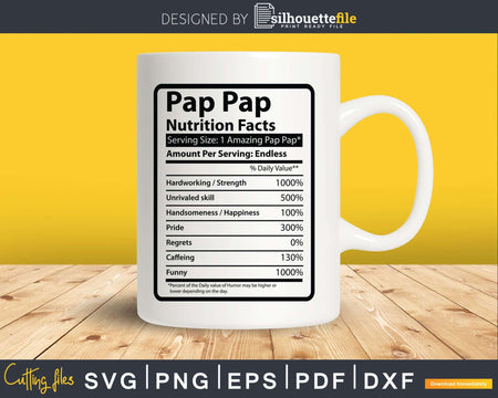 Pap Nutrition Facts Svg Dxf Png Cricut Files