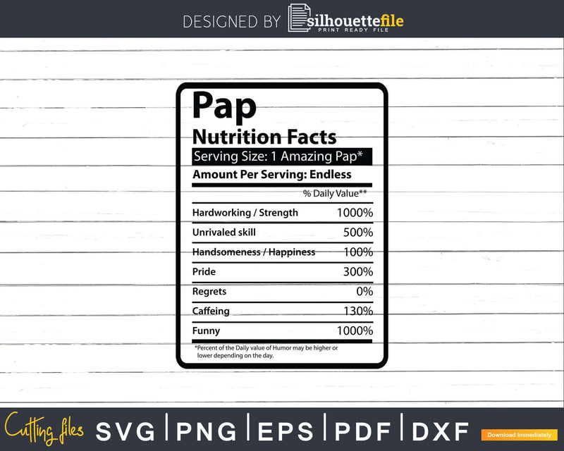 Pap Nutrition Facts Svg Dxf Png Cricut Files