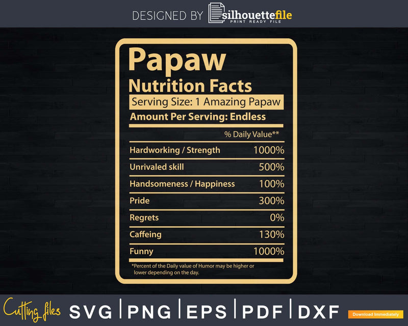 Papaw Nutrition Facts Father’s Day Gift Svg Dxf Premium