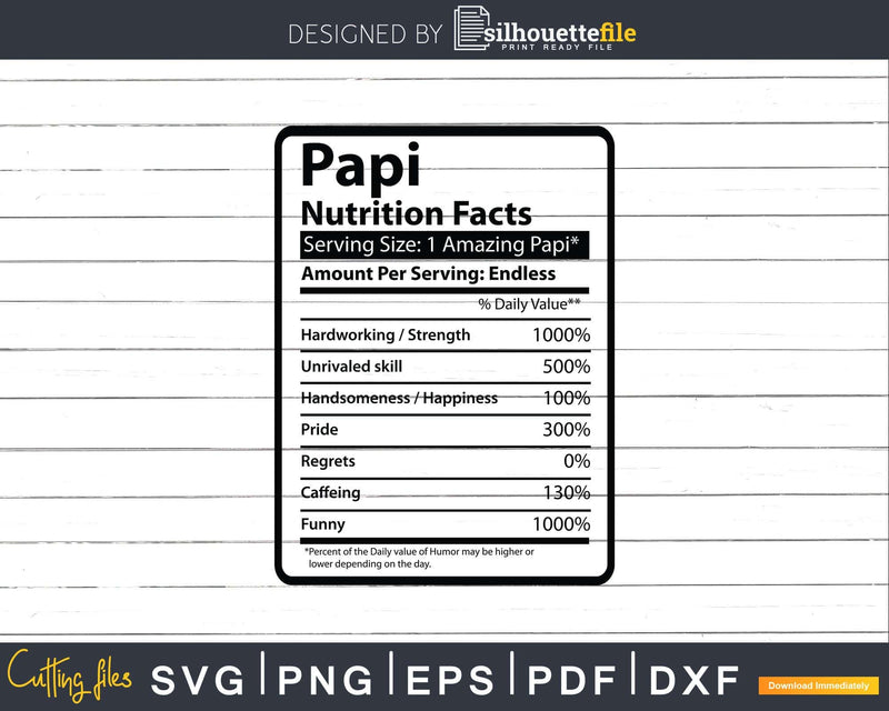 Papi Nutrition Facts Svg Dxf Png Cricut Files