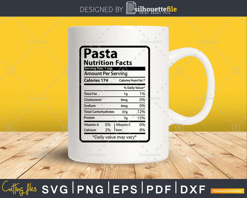Pasta Nutrition Facts Funny Thanksgiving Christmas Svg Png