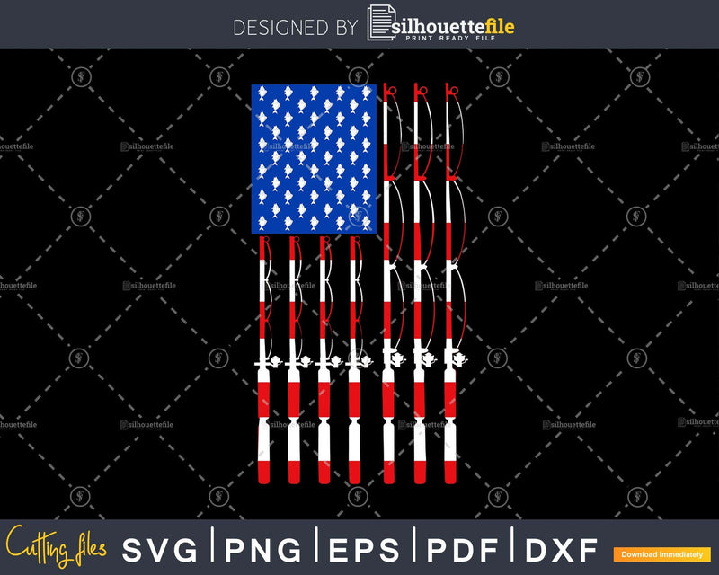 Patriotic American USA Flag Fishing Pole svg instant download cut files