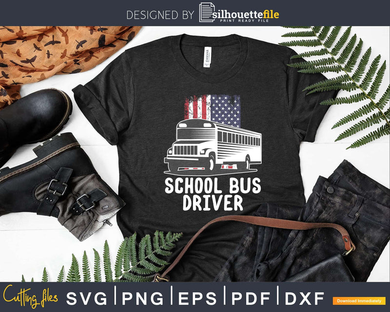 Patriotic School Bus Driver American Flag Svg Design Cut