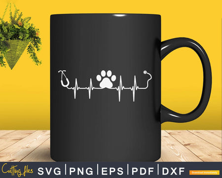 Paw Print Heartbeat Veterinarian Vet Tech Funny Pulse Svg