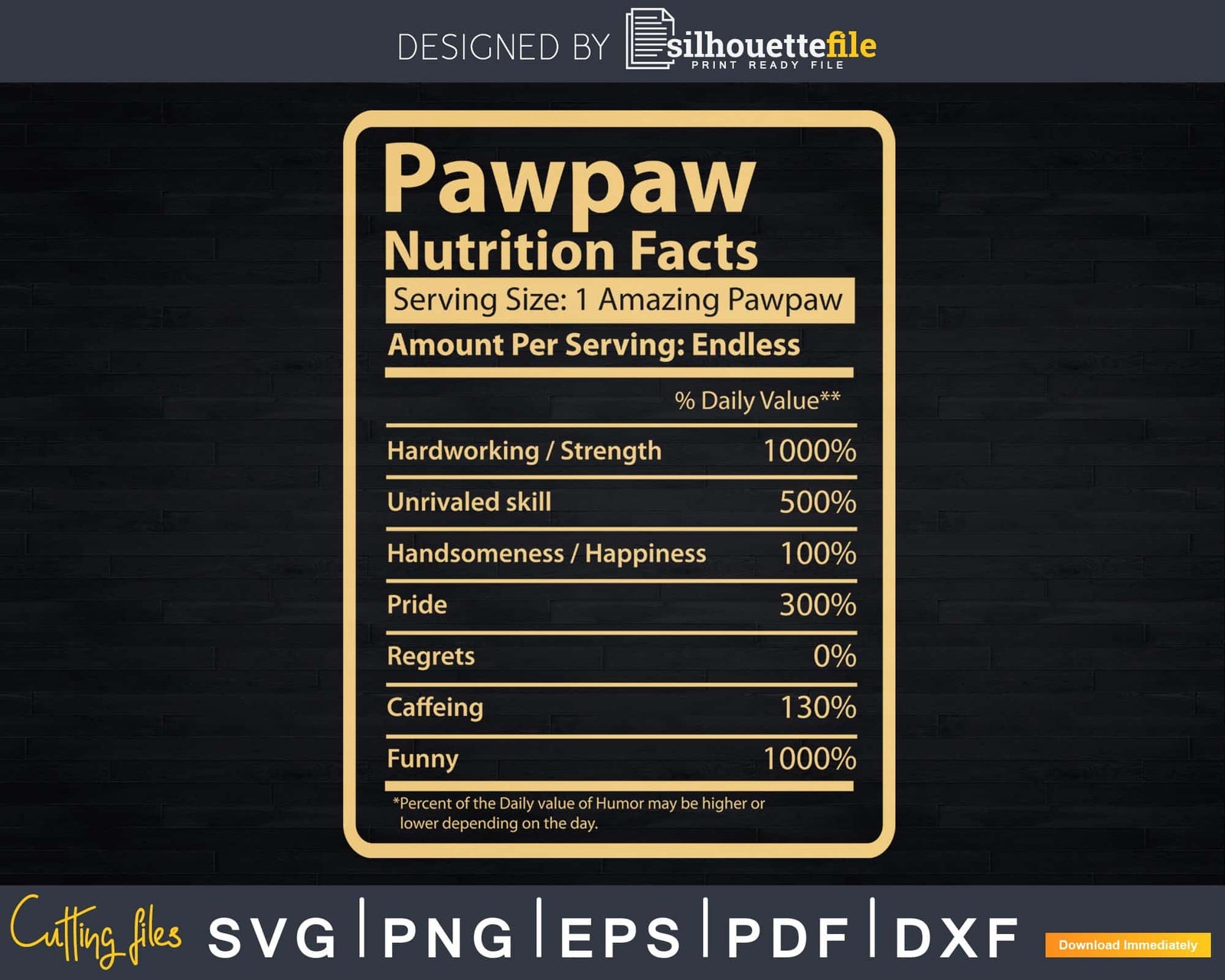 Pawpaw Nutrition Facts Father’s Day Gift Svg Dxf Premium Silhouettefile
