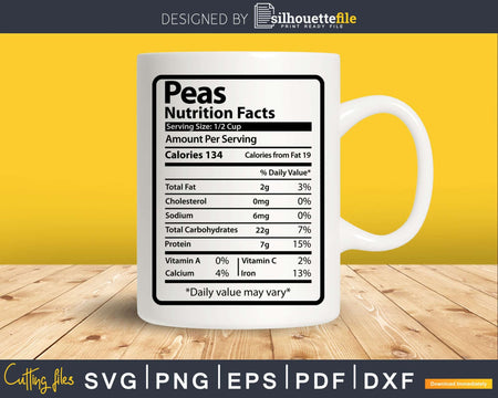 Peas Nutrition Facts Funny Thanksgiving Christmas Svg Png
