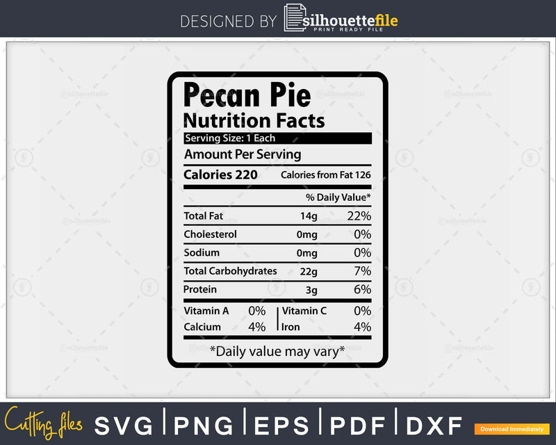Pecan Pie Nutrition Facts Funny Thanksgiving Christmas Svg