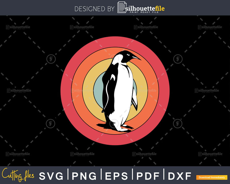 Penguin Retro Style craft cut svg png digital cutting file