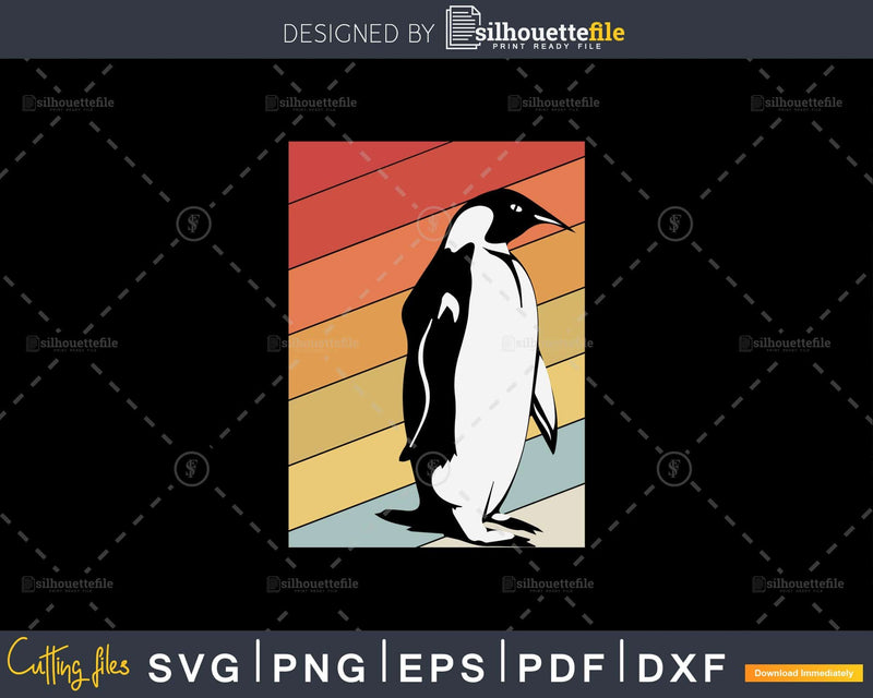 Penguin Retro vintage Style digital cut svg png printable