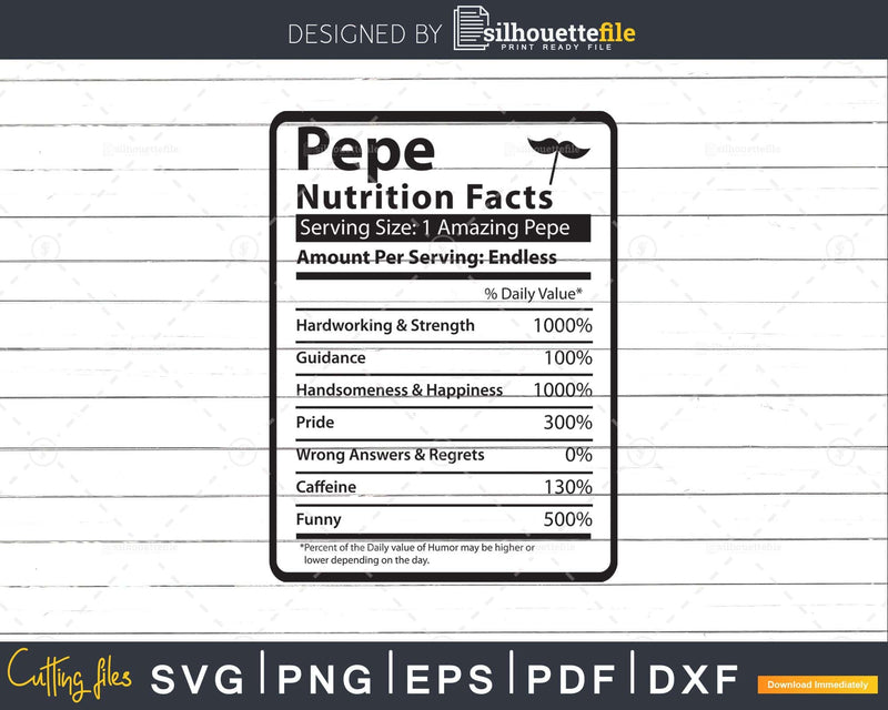 Pepe Nutrition Facts Funny Fathers Day Svg Png Files For
