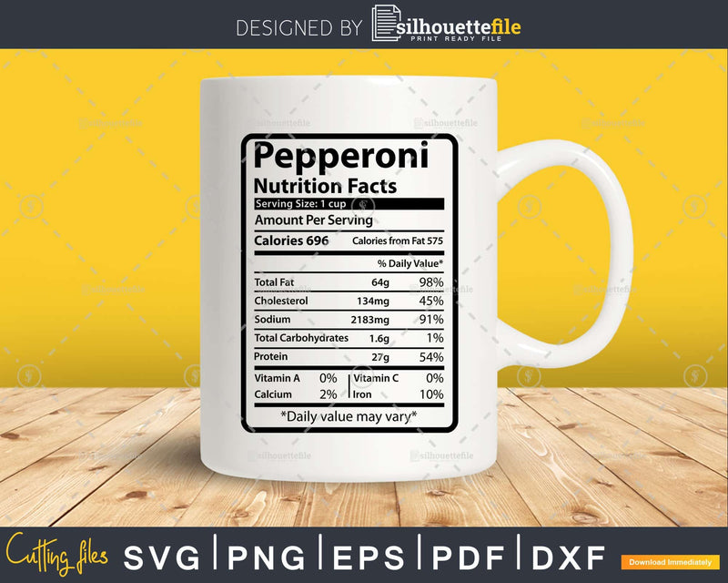 Pepperoni Nutrition Facts Funny Thanksgiving Christmas Svg