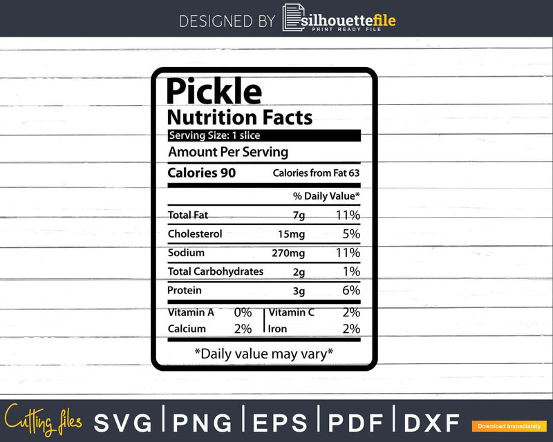 Pickle Nutrition Facts Funny Thanksgiving Christmas Svg Png