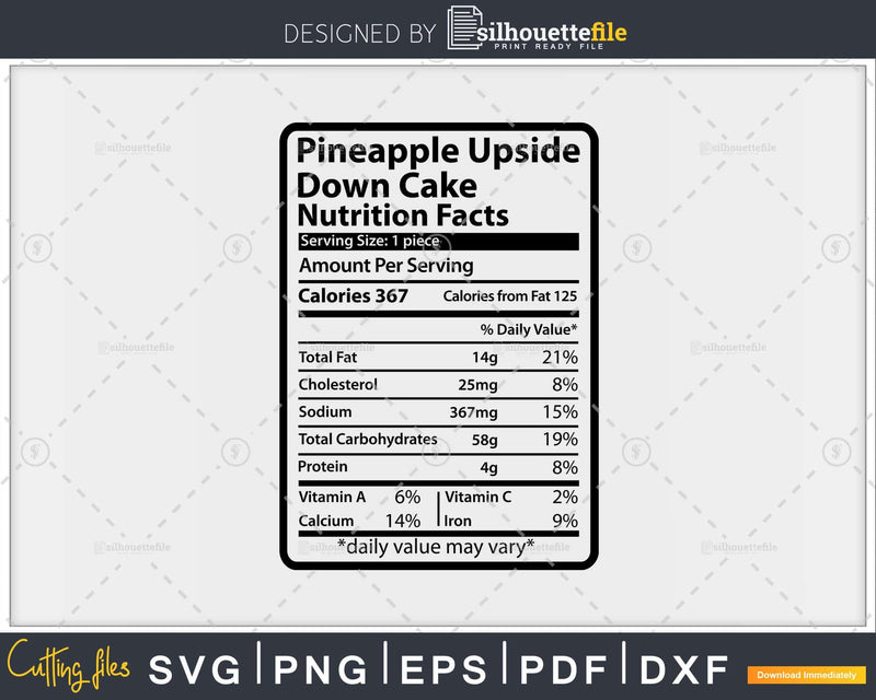 Pineapple Upside Down Cake Nutrition Facts Svg Png Cut Files