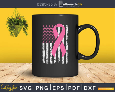 Pink Breast Cancer Awareness USA Grunge Flag Ribbon svg