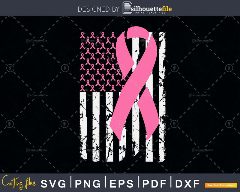 Pink Breast Cancer Awareness USA Grunge Flag Ribbon svg