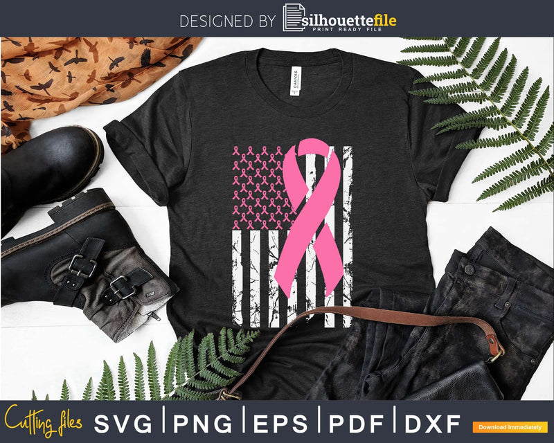 Pink Breast Cancer Awareness USA Grunge Flag Ribbon svg