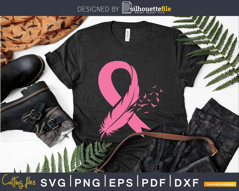 Pink Ribbon With Feather And Birds Breast Cancer Awareness