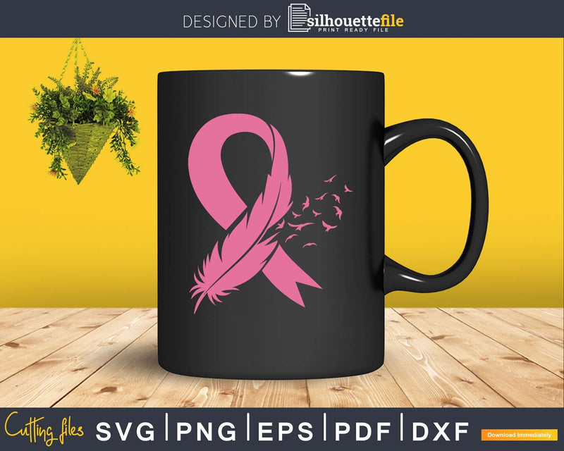 Pink Ribbon With Feather And Birds Breast Cancer Awareness