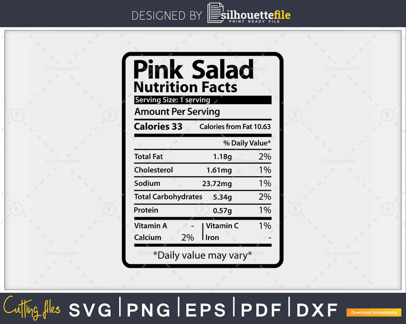 Pink Salad Nutrition Facts Funny Thanksgiving Christmas Svg