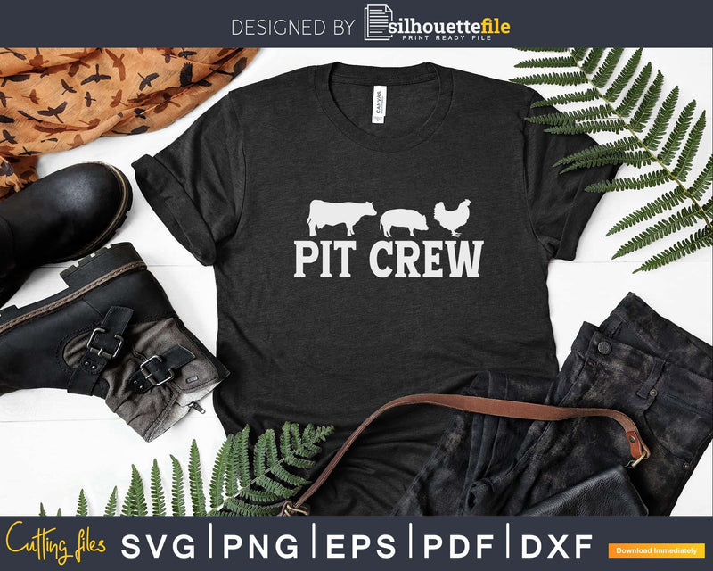 Pit Crew Cow Pig Chicken Barbecue Svg Shirt Design Cut Files