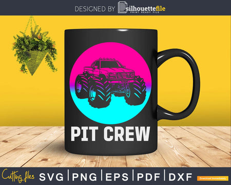 Pit Crew Monster Trucks Happy Sunset Retro Theme Svg