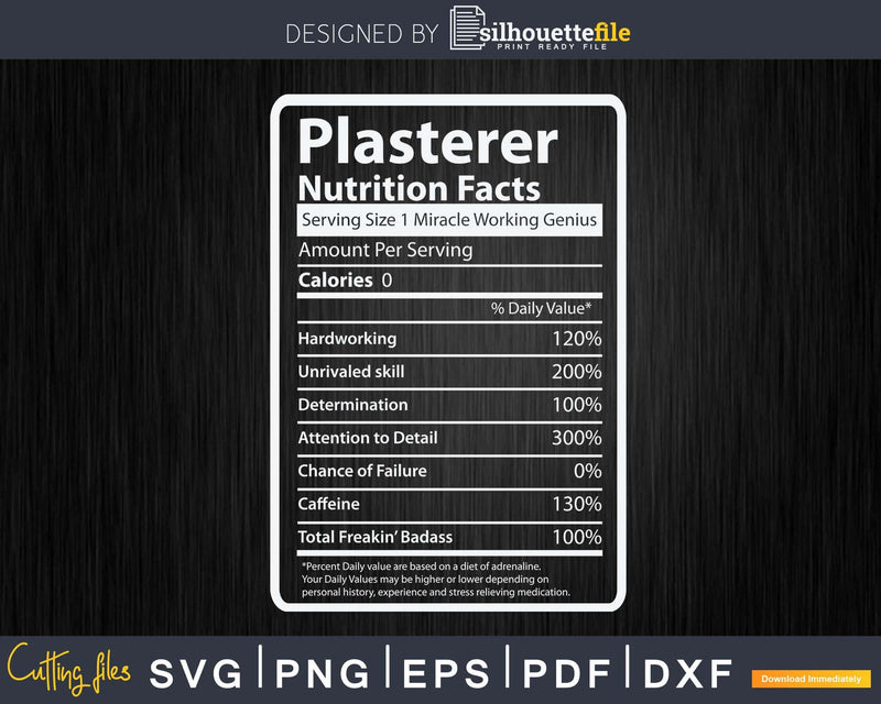 Plasterer Nutrition Facts Svg Printable Cricut Files