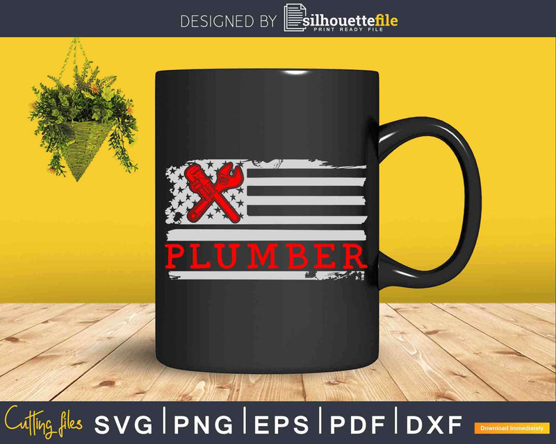 Plumber USA Flag American Plumbing Pipefitter Svg Png Cut