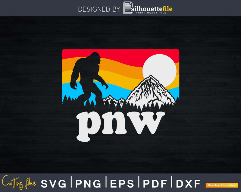 PNW Pacific Northwest Bigfoot Mountains Retro 80s Graphic