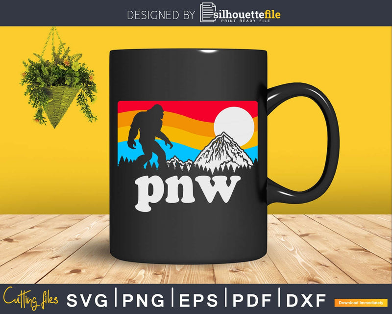 PNW Pacific Northwest Bigfoot Mountains Retro 80s Graphic