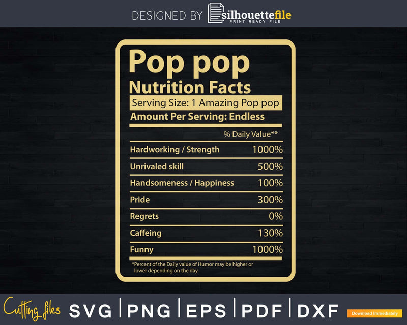 Pop pop Nutrition Facts Father’s Day Gift Svg Dxf Premium