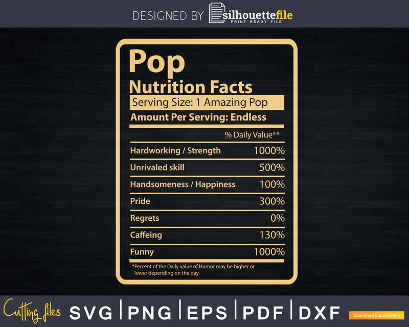 Pop Nutrition Facts Father’s Day Gift Svg Dxf Premium