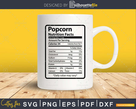 Popcorn Nutrition Facts Funny Thanksgiving Christmas Svg