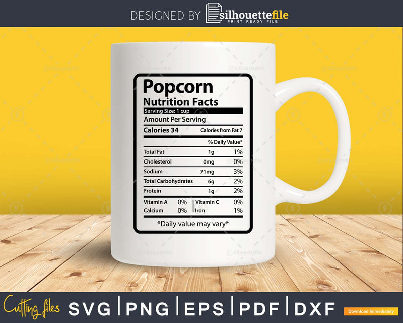 Popcorn Nutrition Facts Funny Thanksgiving Christmas Svg