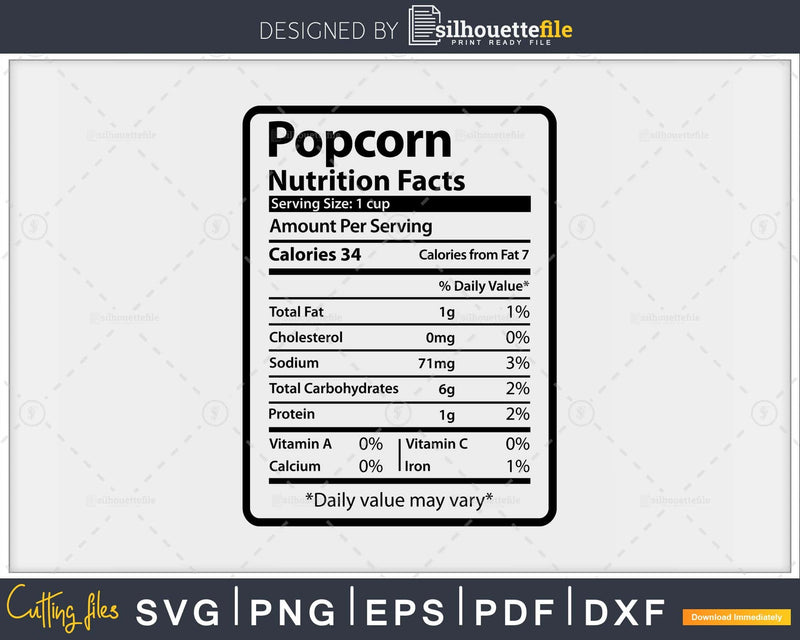 Popcorn Nutrition Facts Funny Thanksgiving Christmas Svg