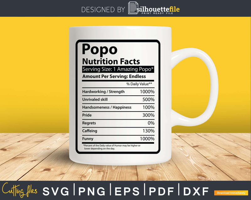 Popo Nutrition Facts Svg Dxf Png Cricut Files