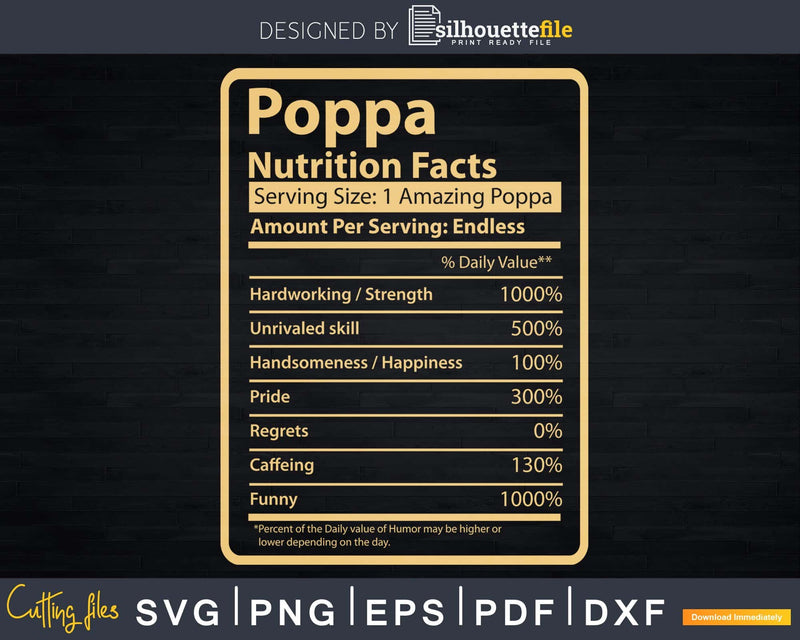 Poppa Nutrition Facts Father’s Day Gift Svg Dxf Premium