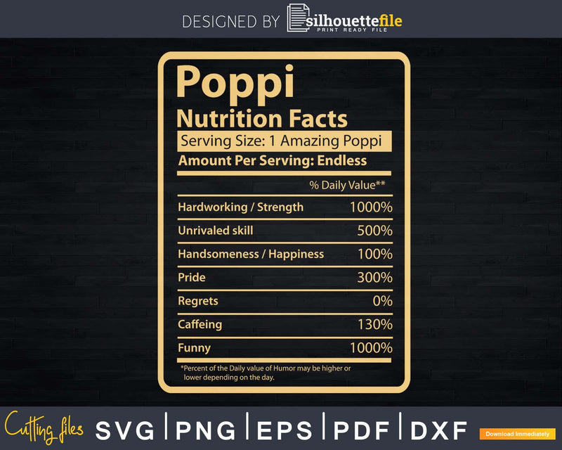 Poppi Nutrition Facts Father’s Day Gift Svg Dxf Premium