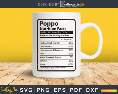 Poppo Nutrition Facts Funny Fathers Day Svg Png Files For