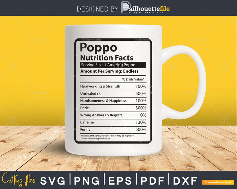 Poppo Nutrition Facts Funny Fathers Day Svg Png Files For