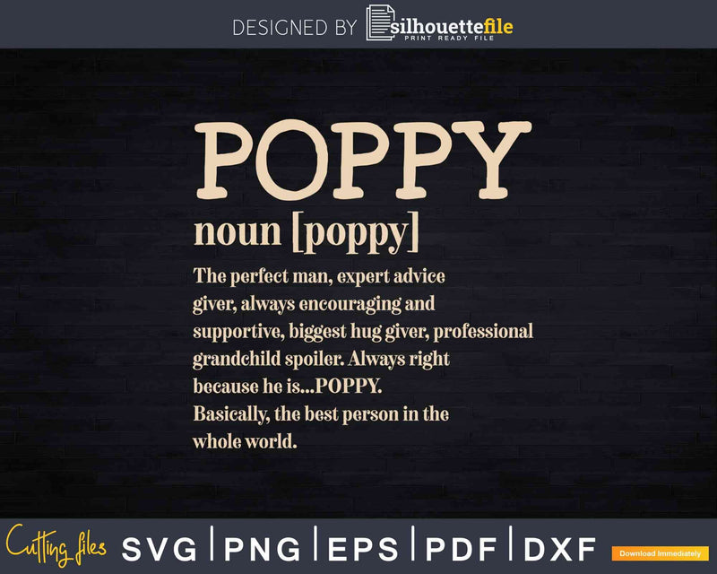 Poppy Definition Grandpa Father’s Day Svg Dxf Png Cut