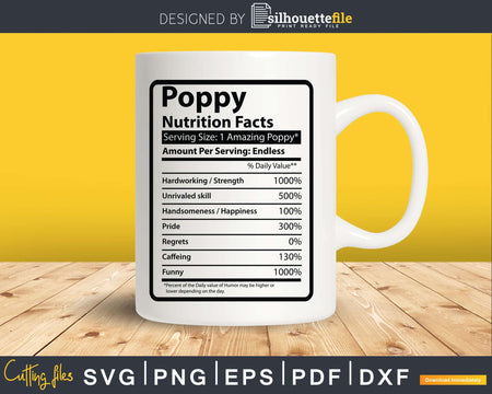 Poppy Nutrition Facts Svg Dxf Png Cricut Files