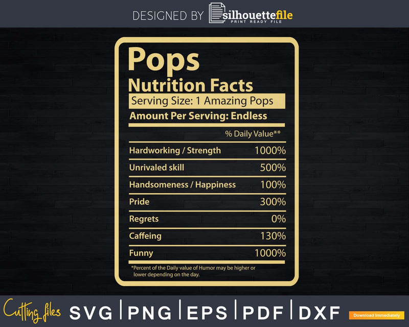 Pops Nutrition Facts Father’s Day Gift Svg Dxf Premium