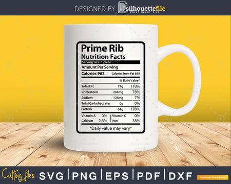 Prime Rib Nutrition Facts Funny Thanksgiving Christmas Svg