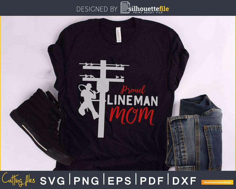 Proud Lineman Mom Electric Cable American Flag svg cut