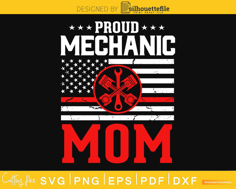 Proud Mechanic Mom Red Line Flag cricut svg cut craft files