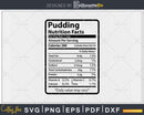 Pudding Nutrition Facts Funny Thanksgiving Christmas Svg