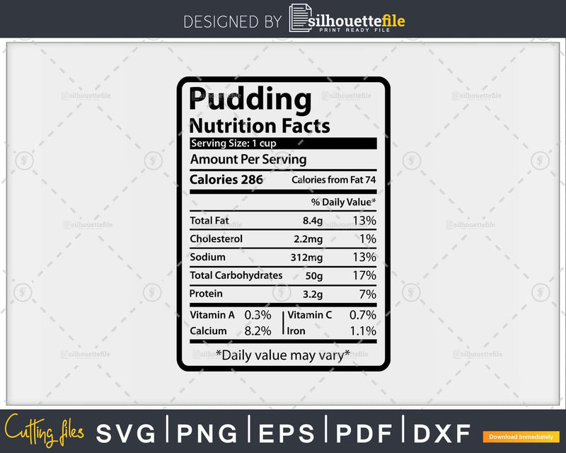 Pudding Nutrition Facts Funny Thanksgiving Christmas Svg