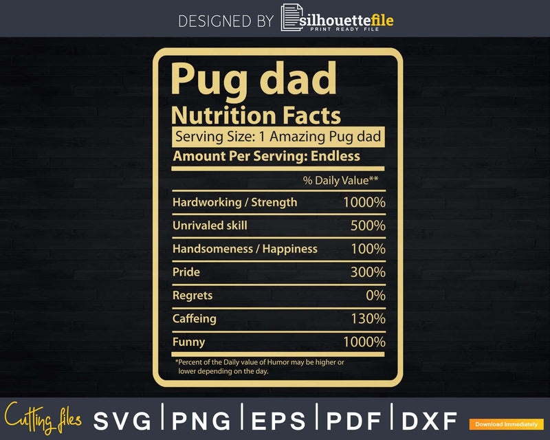 Pug dad Nutrition Facts Father’s Day Gift Svg Dxf Premium